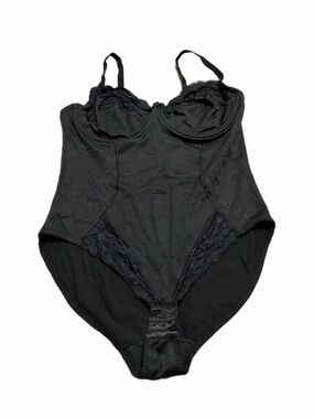 70s Italian Vintage Lace Trim Shaper Bodysuit (Black) Size 100C (L/XL)